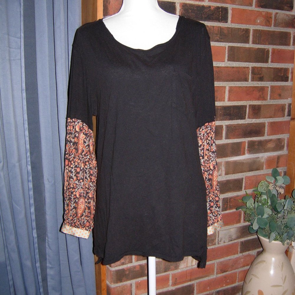 We The Free Black Floral Sleeve Oversized Top S